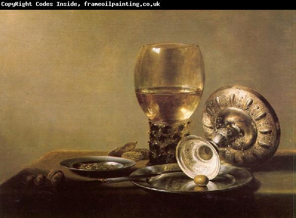 Pieter Claesz Still Life with Wine Glass and Silver Bowl
